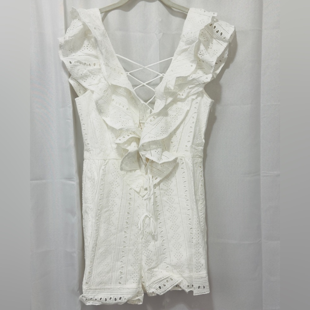 Riviera Romper Laced Corset Plunge Front Lined White Eyelet Material Choosy NWT - Picture 4 of 11